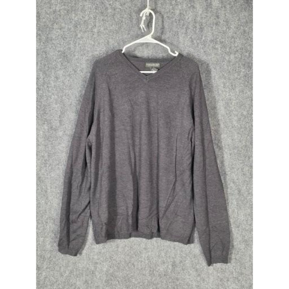 Mens XXL Sweater V Neck Gray Extra Fine Merino Wool Knit Banana Republic Vintage